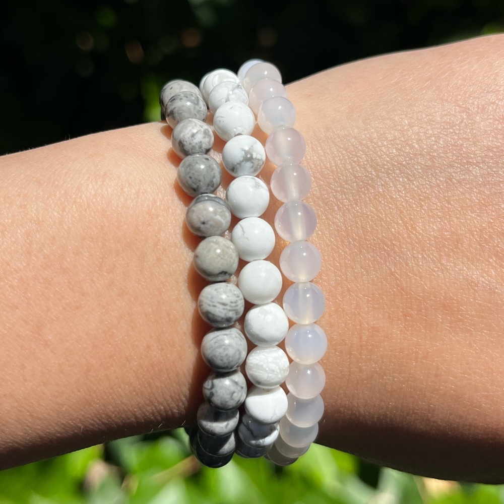 6mm dainty Howlite Picasso jasper milky agate bracelet set